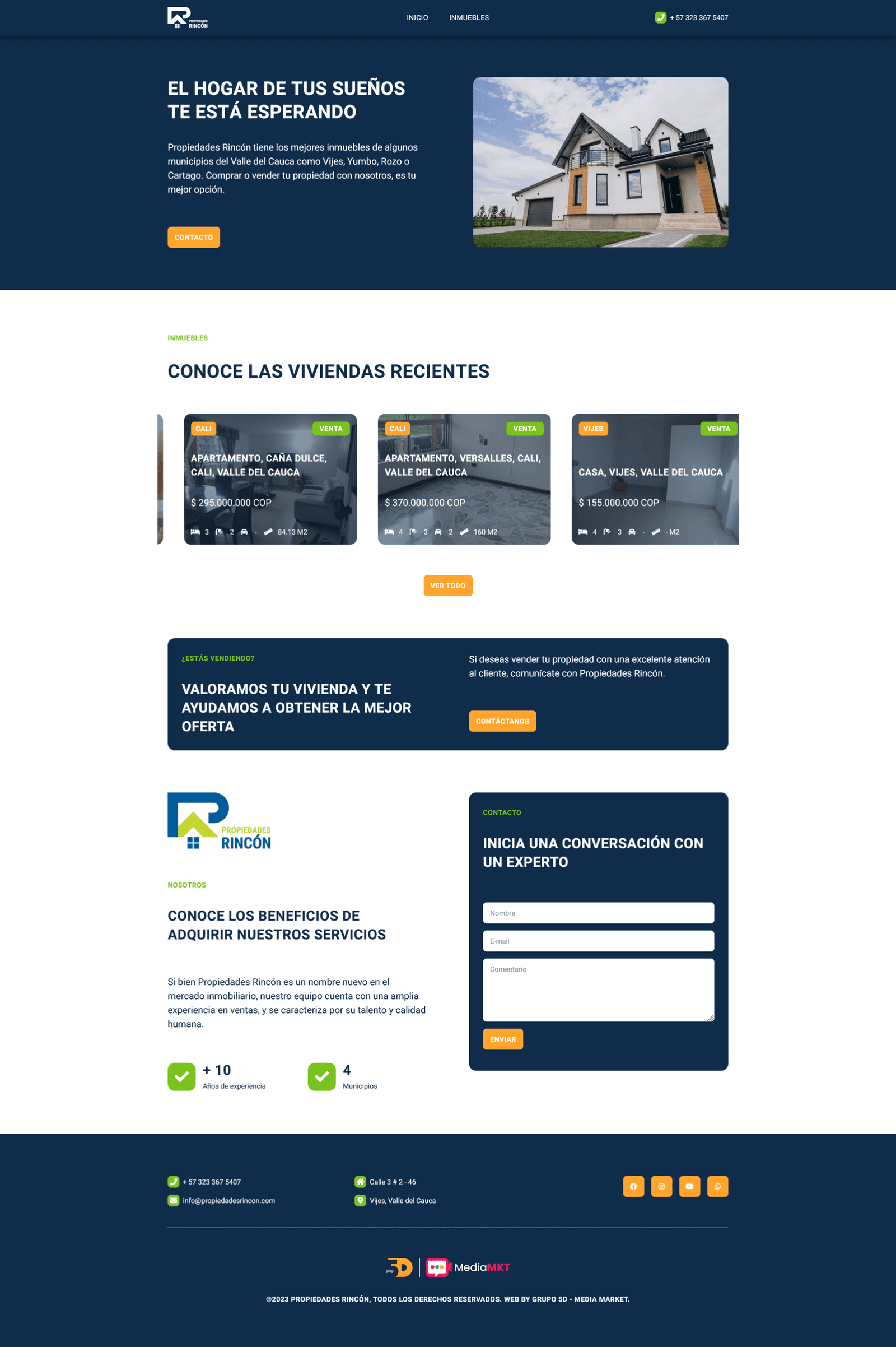 Imagen De Diseño De Pagina Web Para Cliente Propiedades Rincon En Grupo 5D Mema Media Market